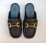 Gucci Airel Black Leather Horsebit Platform Slides Bit Flats New in Box Loafers