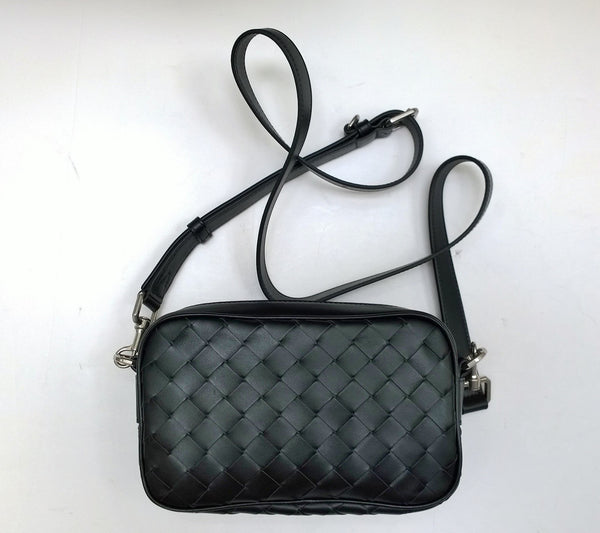 Bottega Veneta Avenue Mini Intrecciato Woven Leather Black Crossbody Camera Bag New