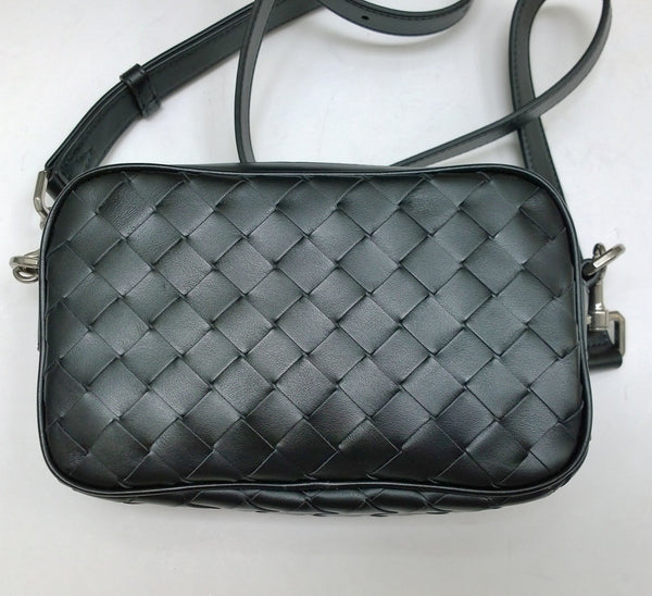 Bottega Veneta Avenue Mini Intrecciato Woven Leather Black Crossbody Camera Bag New