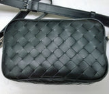 Bottega Veneta Avenue Mini Intrecciato Woven Leather Black Crossbody Camera Bag New