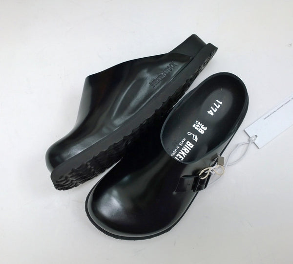 Birkenstock 1774 Dougal Black Leather Clogs Closed Toe Slides New in Box