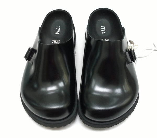 Birkenstock 1774 Dougal Black Leather Clogs Closed Toe Slides New in Box