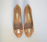 Ferragamo Vara Patent Amaretti Nude Heels with Bow New in Box C Width