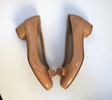 Ferragamo Vara Patent Amaretti Nude Heels with Bow New in Box C Width