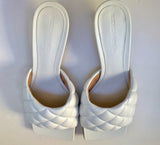 Bottega Veneta Padded Quilted Square Toe Slides in White Leather Mules Heels New in Box