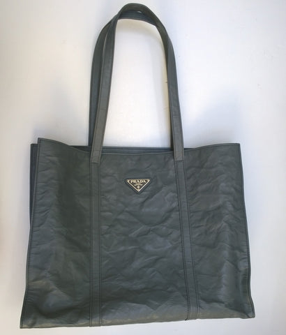 Prada Antique Nappa Grey Leather Tote Shoulder Bag New