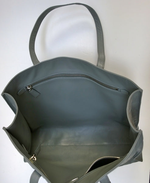 Prada Antique Nappa Grey Leather Tote Shoulder Bag New