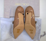 Jimmy Choo Bing 65 Nude Patent Leather Rhinestone Strap Heels New in Box