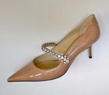 Jimmy Choo Bing 65 Nude Patent Leather Rhinestone Strap Heels New in Box