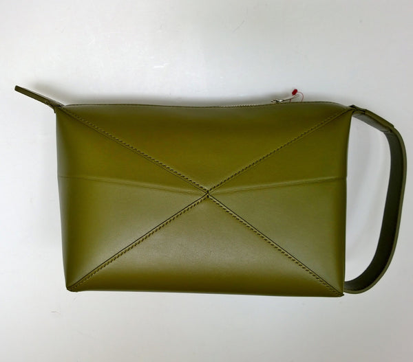 Loewe Puzzle Fold Handle Clutch Bag in Olive Leather New with Tags