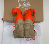 Christian Louboutin Chocazeppa 120 Orange Leather Espadrilles Wedge Heels New in Box