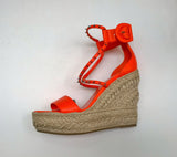 Christian Louboutin Chocazeppa 120 Orange Leather Espadrilles Wedge Heels New in Box