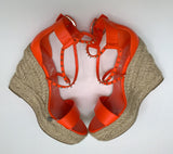 Christian Louboutin Chocazeppa 120 Orange Leather Espadrilles Wedge Heels New in Box