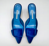 Manolo Blahnik Blue Pool Velvet Maysale 50 Mules New Heels