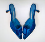 Manolo Blahnik Blue Pool Velvet Maysale 50 Mules New Heels