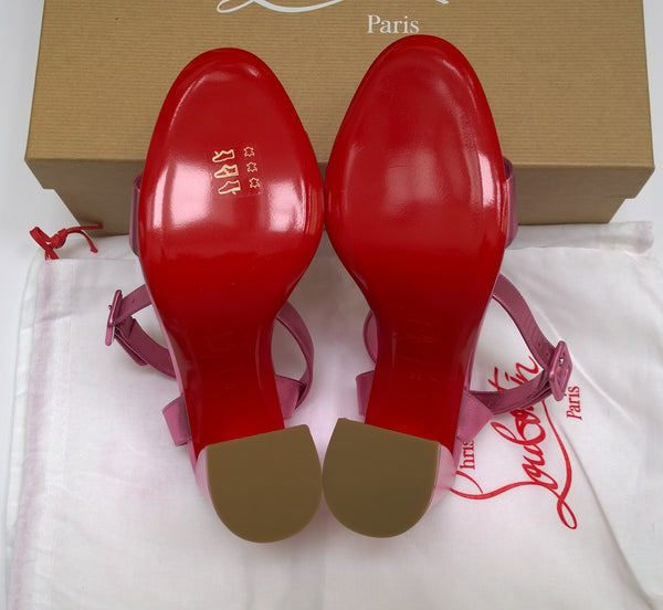 Christian Louboutin Miss Sabina 85 Metallic Pink Open Toe Ankle Strap Sandals New in Box Heels