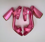 Christian Louboutin Miss Sabina 85 Metallic Pink Open Toe Ankle Strap Sandals New in Box Heels