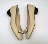 Ferragamo Vara Block Heels Bow Pumps New in Box Bone Leather C Width