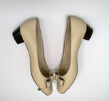 Ferragamo Vara Block Heels Bow Pumps New in Box Bone Leather C Width