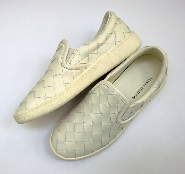 Bottega Veneta Sawyer Woven Cream Leather Sneakers New in Box Intrecciato Flats