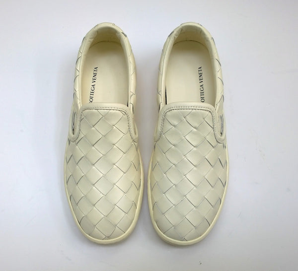 Bottega Veneta Sawyer Woven Cream Leather Sneakers New in Box Intrecciato Flats