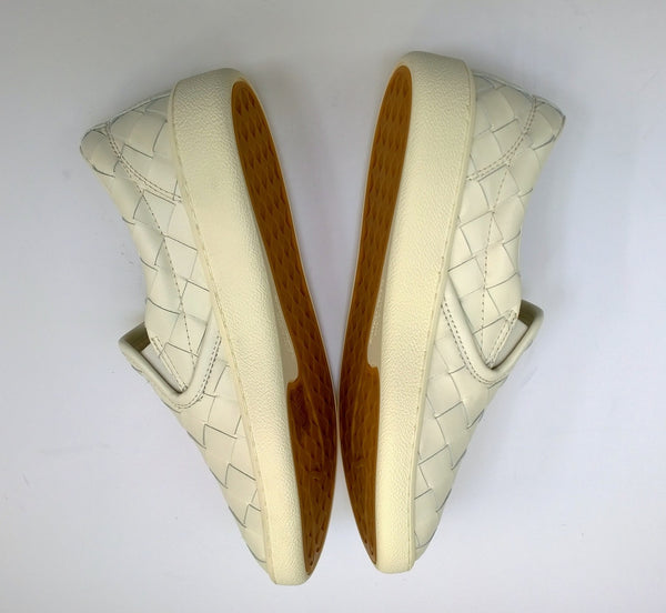 Bottega Veneta Sawyer Woven Cream Leather Sneakers New in Box Intrecciato Flats