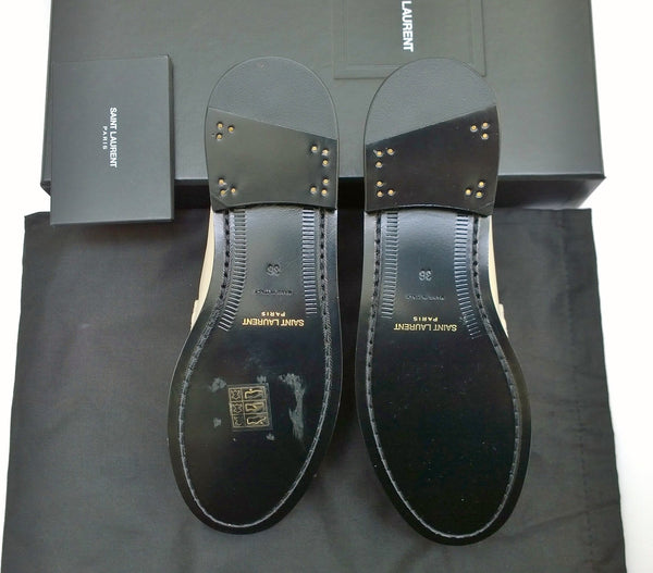 Saint Laurent Le Leather YSL Penny Loafer in Cream New in Box Slight Damage