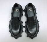 Valentino Trackstud Beatle Studs Black Leather Platform Loafers New in Box Shoes
