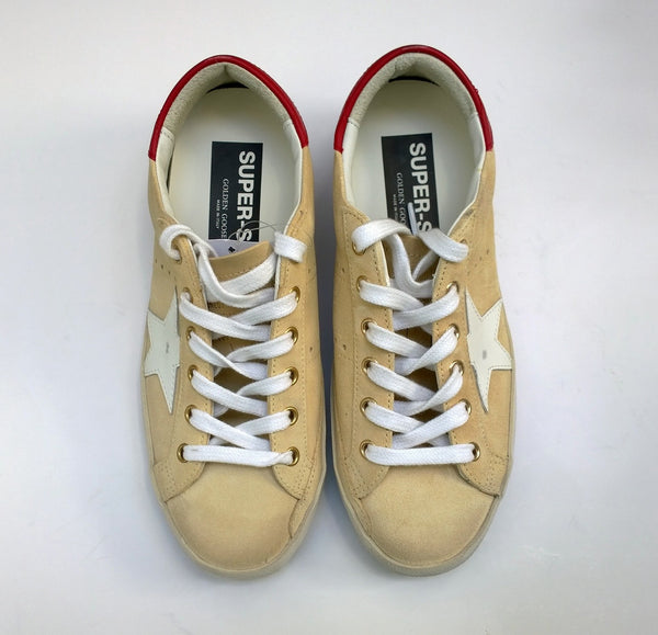 Golden Goose Super Star Wheat Suede with Red Tab and Turquoise Soles New in Box