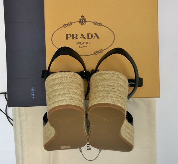 Prada Platform Espadrille Sandals with Black Leather