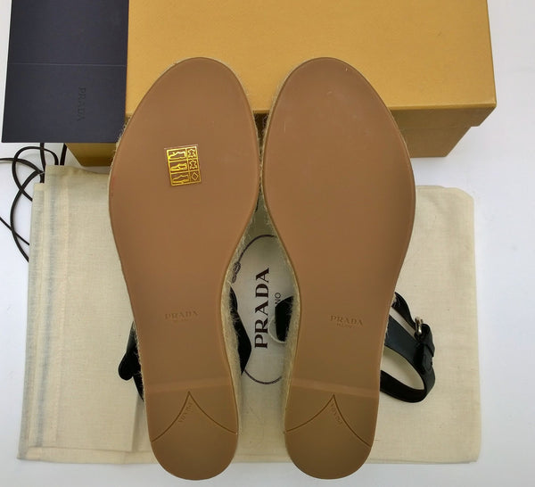 Prada Platform Espadrille Sandals with Black Leather