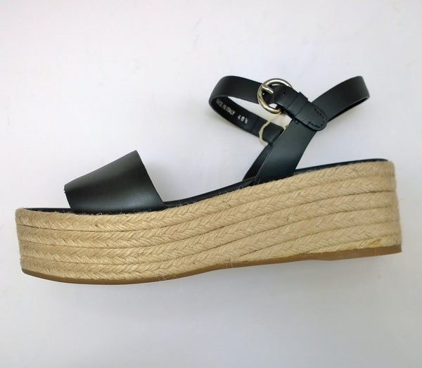 Prada Platform Espadrille Sandals with Black Leather