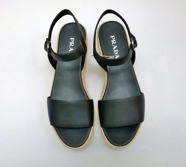 Prada Platform Espadrille Sandals with Black Leather