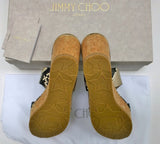 Jimmy Choo Atia 75 Snake Print Leather Cork Wedge Sandals Heels in Natural New in Box