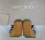 Jimmy Choo Atia 75 Snake Print Leather Cork Wedge Sandals Heels in Natural New in Box