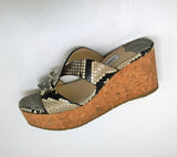 Jimmy Choo Atia 75 Snake Print Leather Cork Wedge Sandals Heels in Natural New in Box