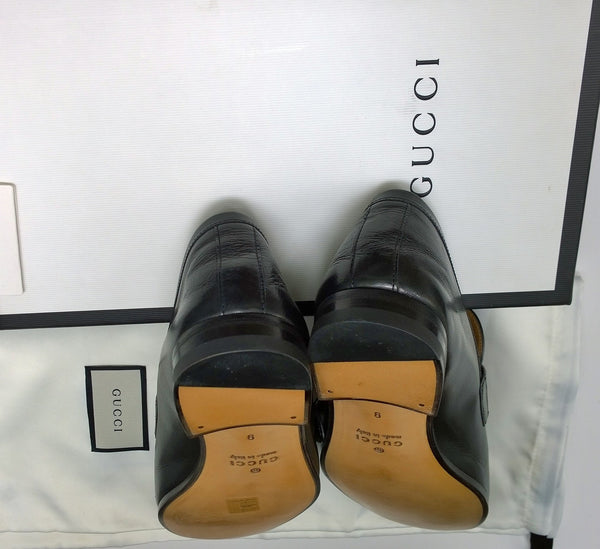 Gucci Donnie Black Leather Grosgrain Loafers New Shoes in Box Store Display