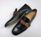 Gucci Donnie Black Leather Grosgrain Loafers New Shoes in Box Store Display