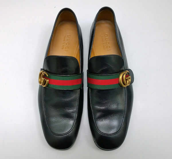 Gucci Donnie Black Leather Grosgrain Loafers New Shoes in Box Store Display