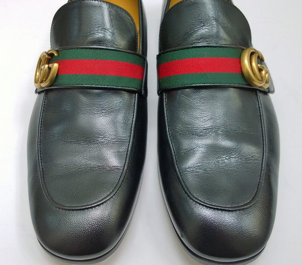 Gucci Donnie Black Leather Grosgrain Loafers New Shoes in Box Store Display