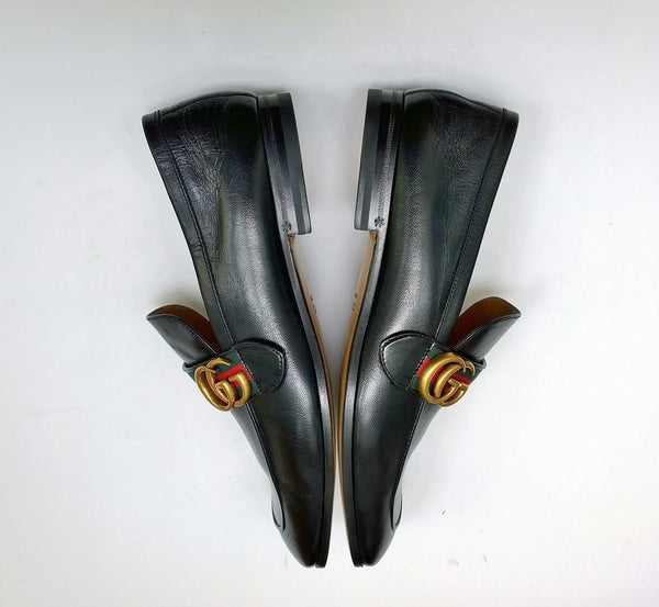Gucci Donnie Black Leather Grosgrain Loafers New Shoes in Box Store Display