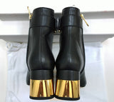 Chloé Alizè Ankle Boots in Black Leather with Gold Heel Detail Zipper Closure New in Box 65mm