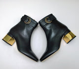 Chloé Alizè Ankle Boots in Black Leather with Gold Heel Detail Zipper Closure New in Box 65mm