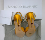 Manolo Blahnik Hangisi 70 Bright Yellow Satin Slingback Heels New with Box