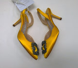 Manolo Blahnik Hangisi 70 Bright Yellow Satin Slingback Heels New with Box