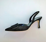 Manolo Blahnik Maysali 70 Slingback Black Suede Heels New in Box