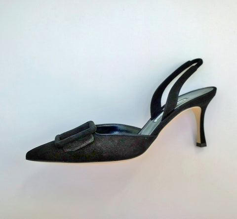 Manolo Blahnik Maysali 70 Slingback Black Suede Heels New in Box