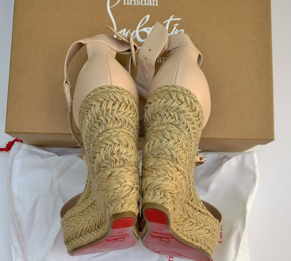Christian Louboutin Chocazeppa 120 Platform Espadrille Wedge Sandals in Pink Leather New in Box