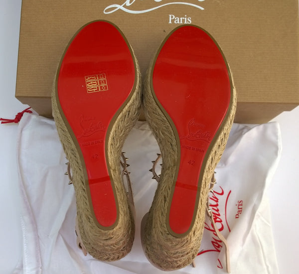 Christian Louboutin Chocazeppa 120 Platform Espadrille Wedge Sandals in Pink Leather New in Box