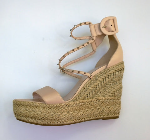 Christian Louboutin Chocazeppa 120 Platform Espadrille Wedge Sandals in Pink Leather New in Box
